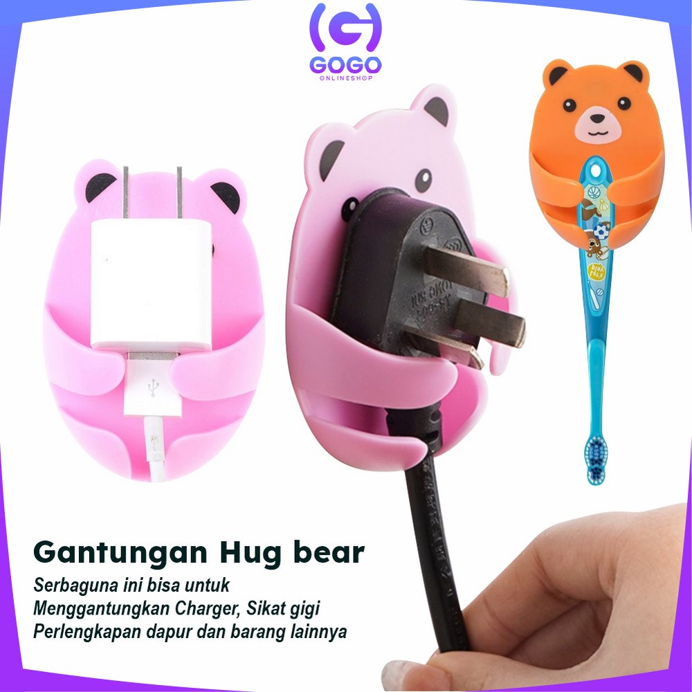 GOGO-C536 Gantungan Tempel Dinding Bear 4IN1 Plug Hook Serbaguna / Gantungan Kamar Mandi Tempel Kepala Colokan Motif Beruang / Plug Hug Bear