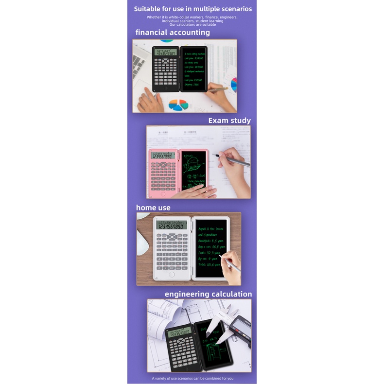 Foldable Scientific Calculator LCD Display Portable Alat Hitung Ilmiah Lipat LCD Handwriting Pad Notepad