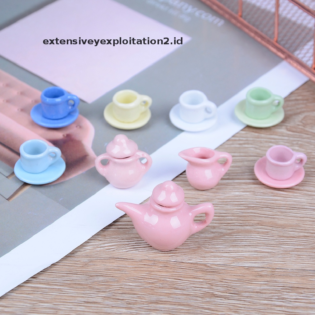 15pcs / set Mainan Miniatur Teko Teh Bahan Keramik Warna-Warni Untuk Aksesoris Rumah Boneka 1: 12