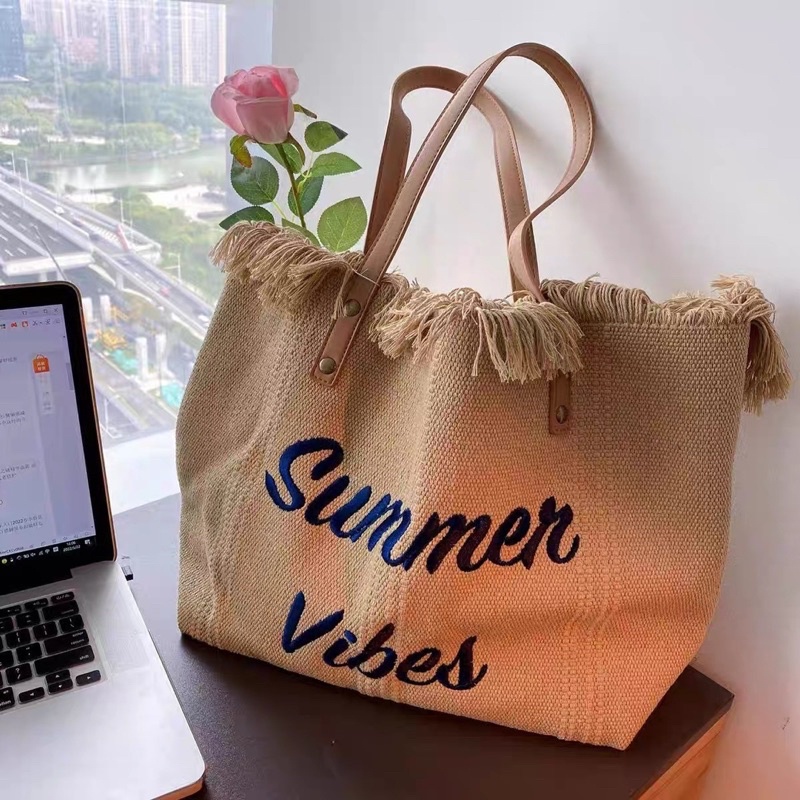 SUMMER VIBES TOTE BAG / TAS WANITA IMPORT KEKINIAN / TAS WANITA SEKOLAH / TRAVEL TOTEBAG / KOREAN TOTEBAG