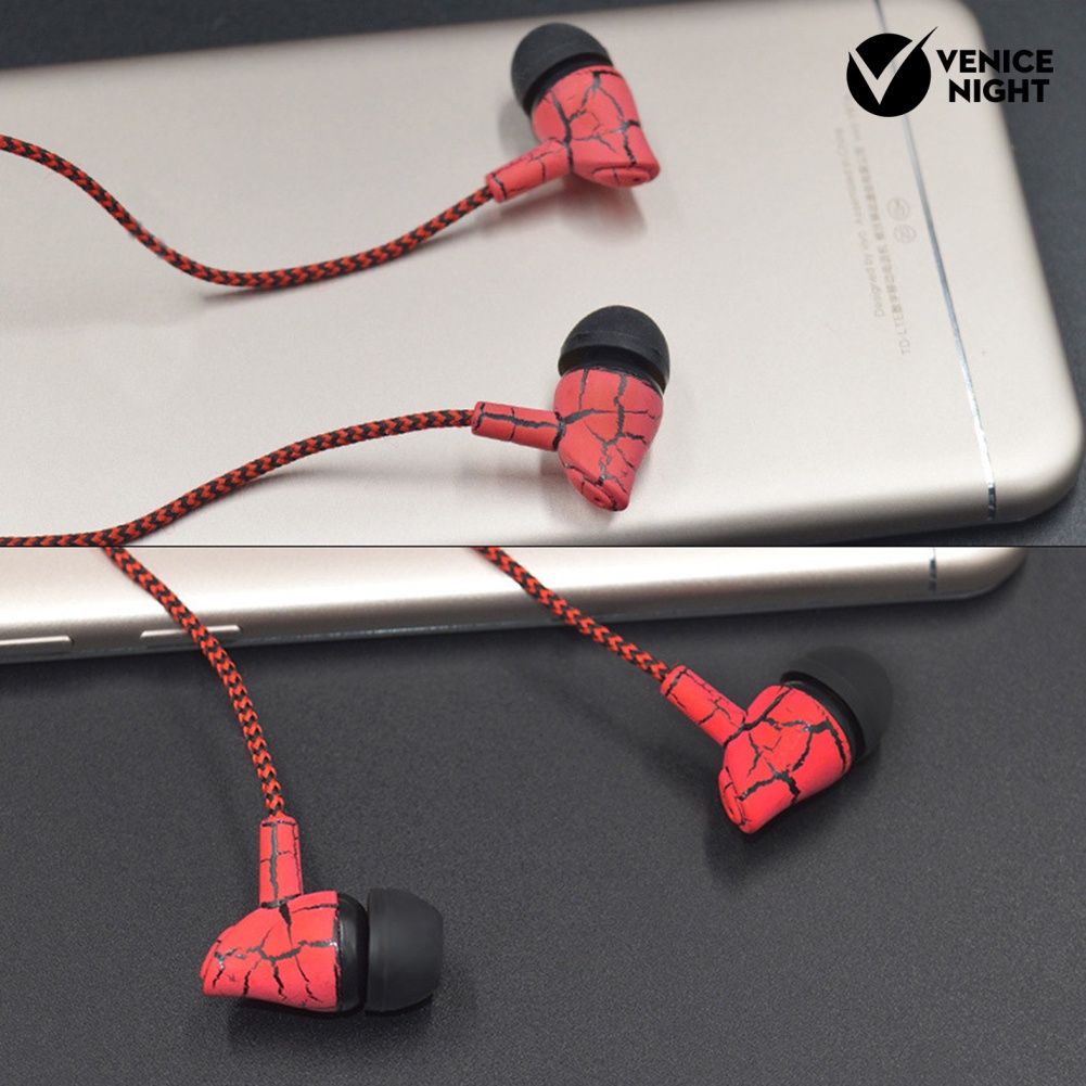 (VNEP) (Berkabel) Fashion Cracked Print Universal Braided Wire Volume Control In-ear Earphones