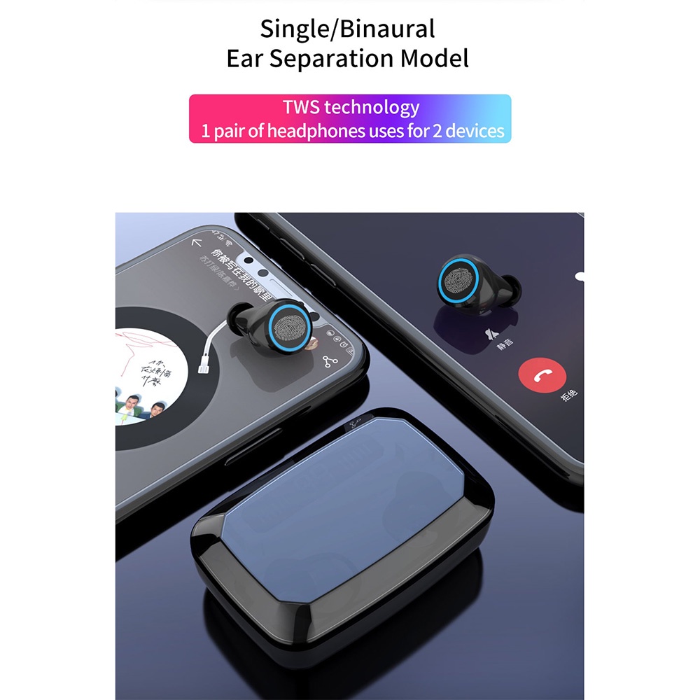 TWS Sport Earphone True Wireless Bluetooth 5.1 LED Touch with Powerbank Charging Dock 2000mAh - 7RSK48BK