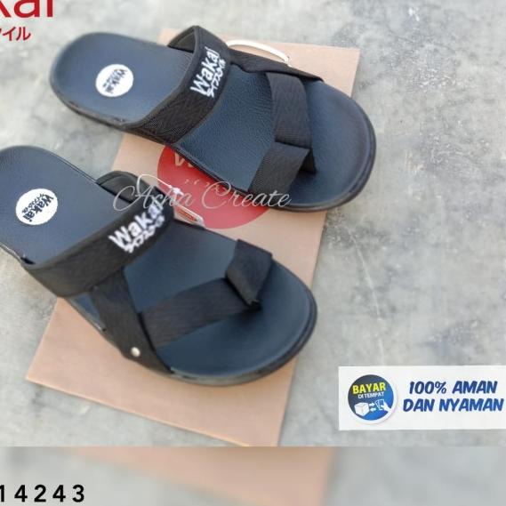 Sandal Selop pria Impor murah - Sandal keren Cowok slip on flat - Cokelat, 39