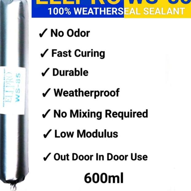 

Lem Silikon Sosis/Lem Silicone Sealant ELLPRO WS-85 Weatherseal 600ml - L.Grey/Abu Muda