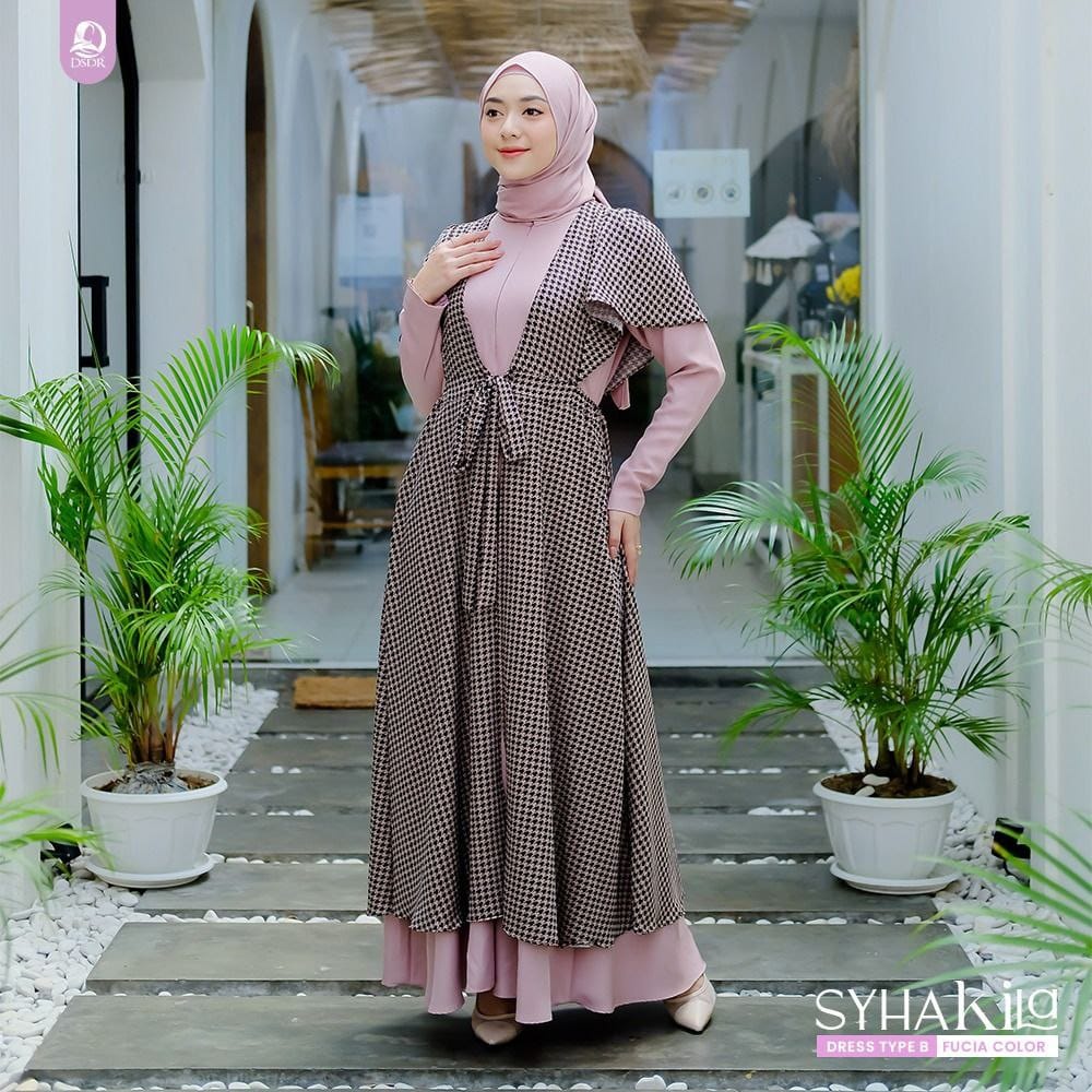 SYAKILA DRESS ONLY + OUTER FUCIA SIZE S BY DSDR/OUTER/GAMIS POLOS/ABAYA/GAMIS MURAH