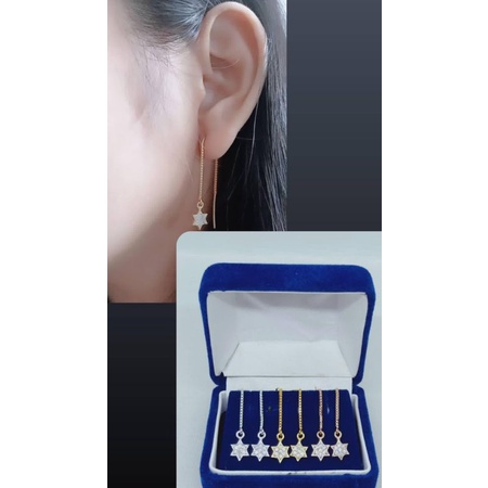 Giwang tusuk model panjang +bintang mp / giwang perak asli silver 925 lapis emas/ giwang fashion wanita terbaru