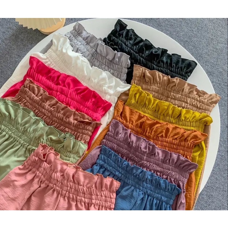Corla Kulot Crinkle Highwaist Celana Panjang Wanita Pinggang Karet Viral Ootd Fashion Kekinian