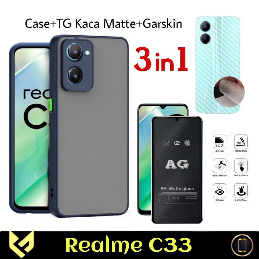 Paket 3in1 Case REALME C33 Case Aero + Anti Gores Layar Free Garskin Carbon | Case Dove