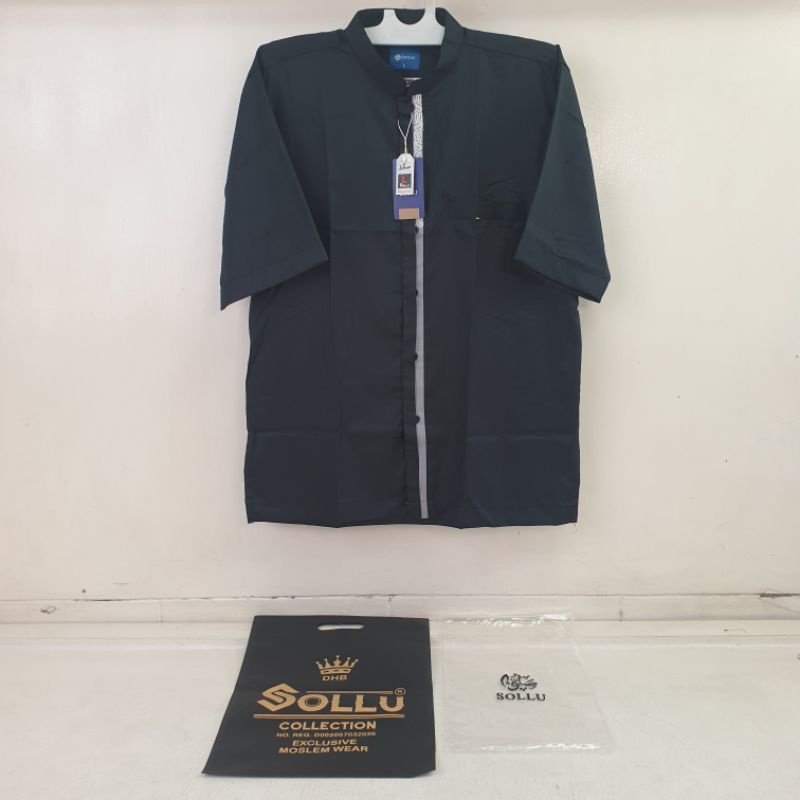 SOLLU Koko Dewasa Bordir Hitam Lengan Pendek 2746