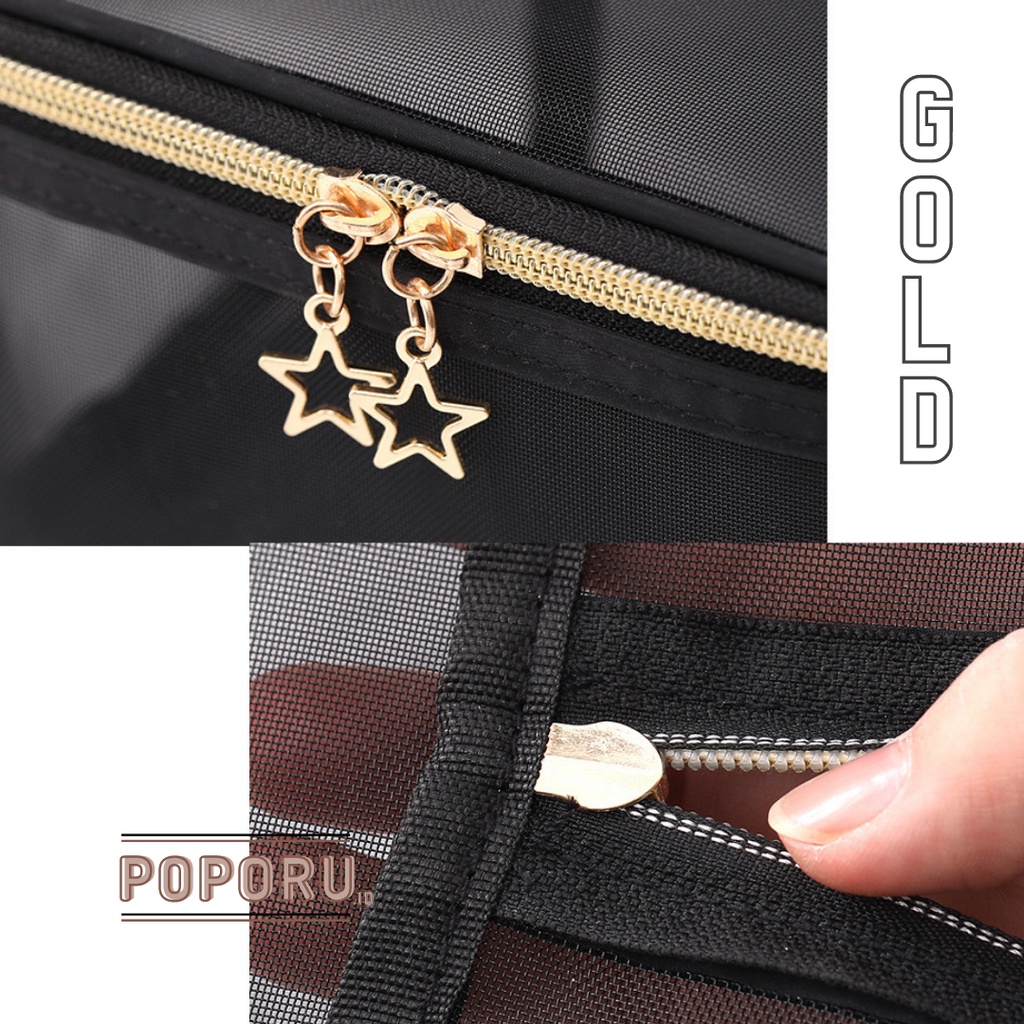 POPORU BLACK NET pouch 6 types - Travel cosmetics bag organizer for make up - tas tempat kosmetik