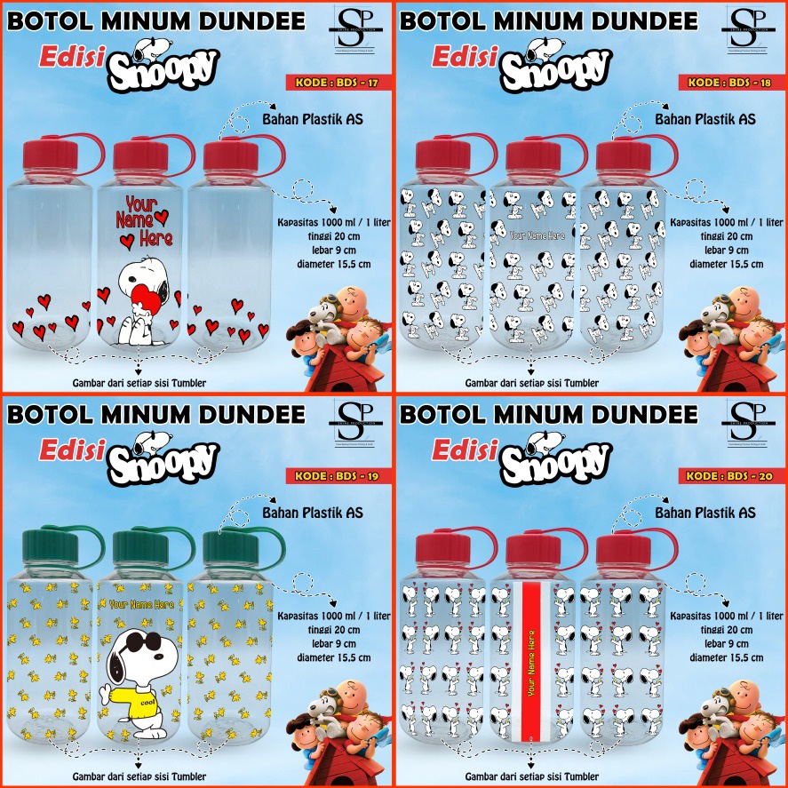 Botol Minum Snoopy 1 Liter Plastik BPA Free Custom Nama