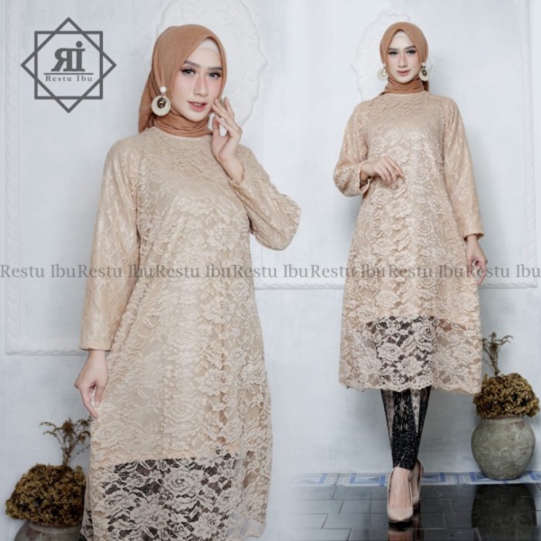 Jual setelan kebaya tunik brokat modern kebaya kondangan kebaya tunik - mocca atasan saja Limited