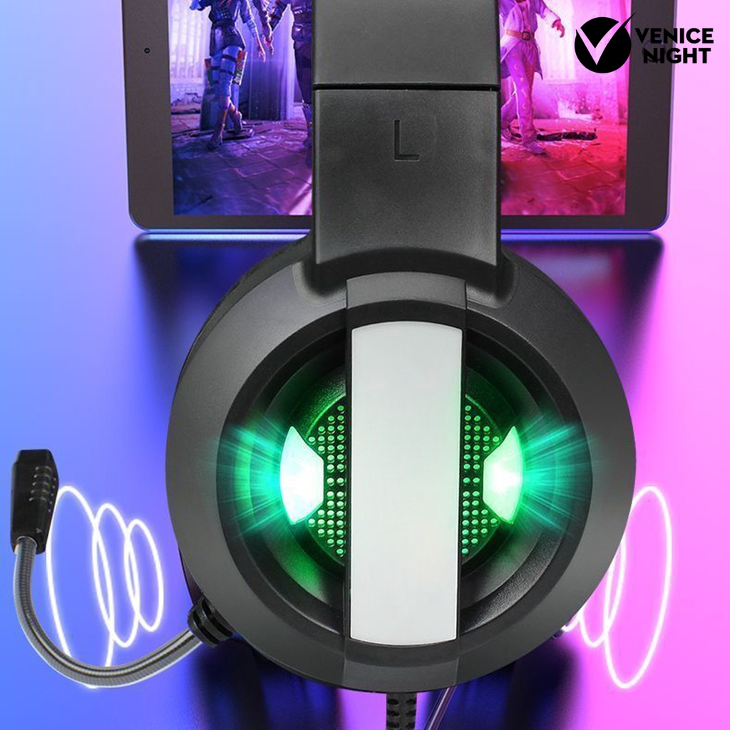 (VNEP) (Berkabel) A8 Headphone Efek Cahaya Pengurangan Kebisingan Surround Sound Gaming Komputer Headphone untuk Rumah