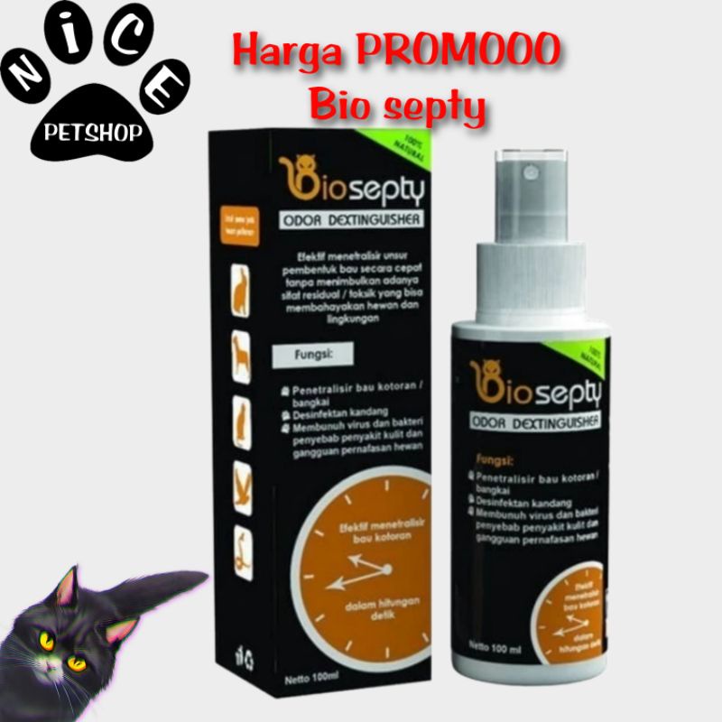 Penghilang Bau kucing Pembersih Kandang Hewan Antiseptic BIO SEPTY  Spray 100 ml