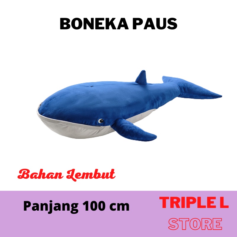 Boneka Ikan Paus Biru Jumbo  Lembut Enak Di Peluk Panjang 100 cm