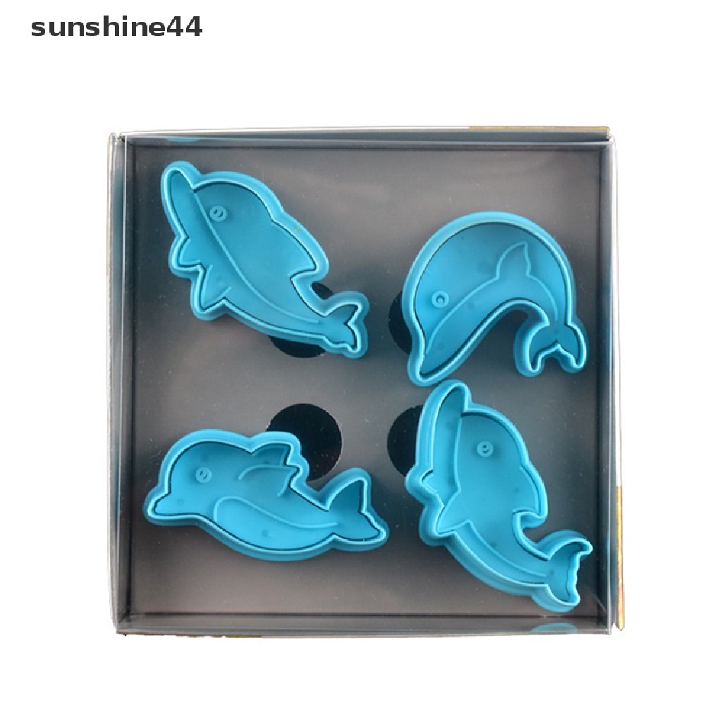 Sunshine 4Pcs / Set Cetakan Plunger Fondant Bentuk Lumba-Lumba Untuk Dekorasi Kue DIY