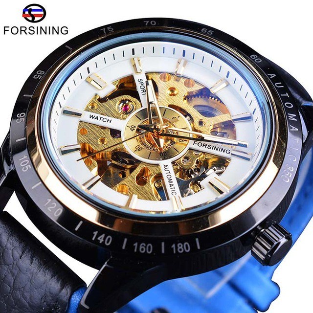 JAM TANGAN AUTOMATIC SPORT SERIES GEAR TRANSPARAN SKELETON MECHANICAL STEAMPUNK ANALOG STAINLESS STE