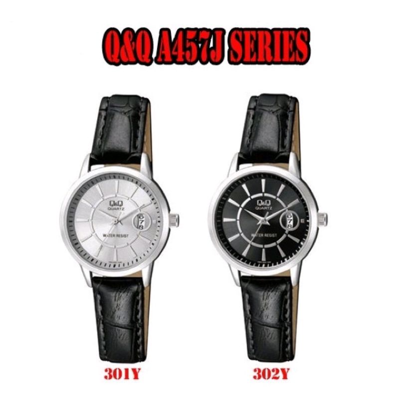 Jam tangan Leather Analog Tanggal Wanita Q&amp;Q A457