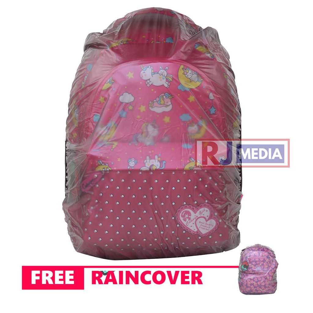 Tas Anak Perempuan Unicorn Style Backpack Anak TK SD Sekolah Les Ngaji TPA TPQ Bonus Jas Hujan Warna Pink Biru Bahan Tebal Kuat Awet Kualitas Impor Ransel Anak Cewek Piknik Muat LKS Buku Paket Buku Tema Laptop 14 inch