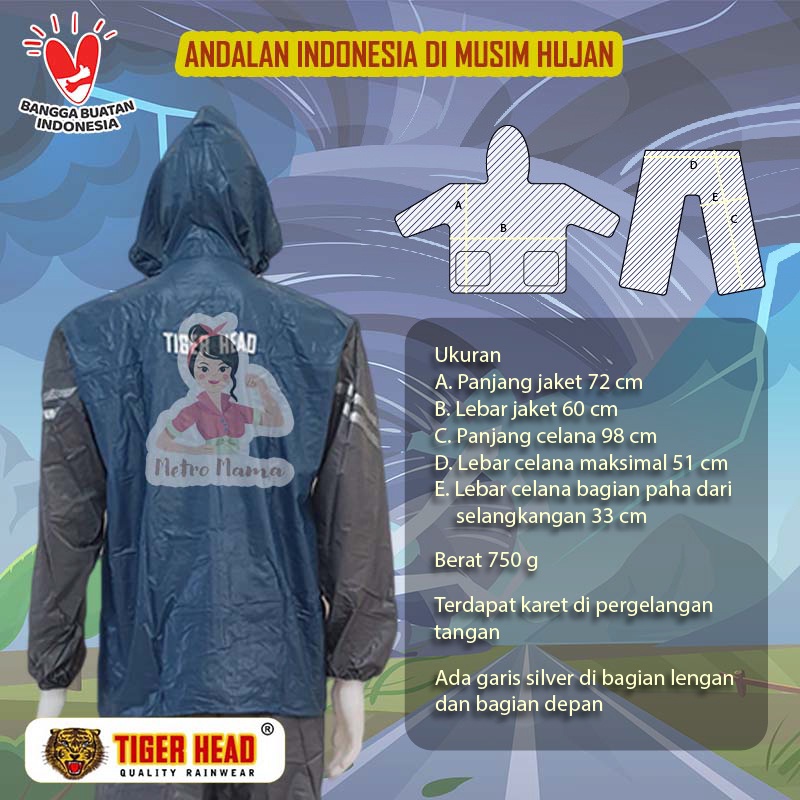 Jas Hujan Jaket Celana Stelan Stretch Tornado TIGER HEAD 68282