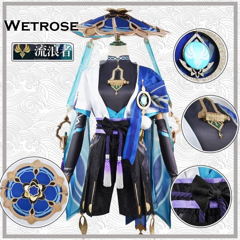 【Wetrose】Ready stock! Genshin Impact Wanderer Costume Kunikuzushi Balladeer Scaramouche The Fatui Harbingers Cos Cosplay Baju Set