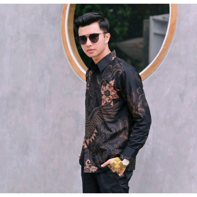 Baju Batik Pria Modern Premium Lengan Panjang Lapis Furing Terbaru / Baju Batik Pria Hitam