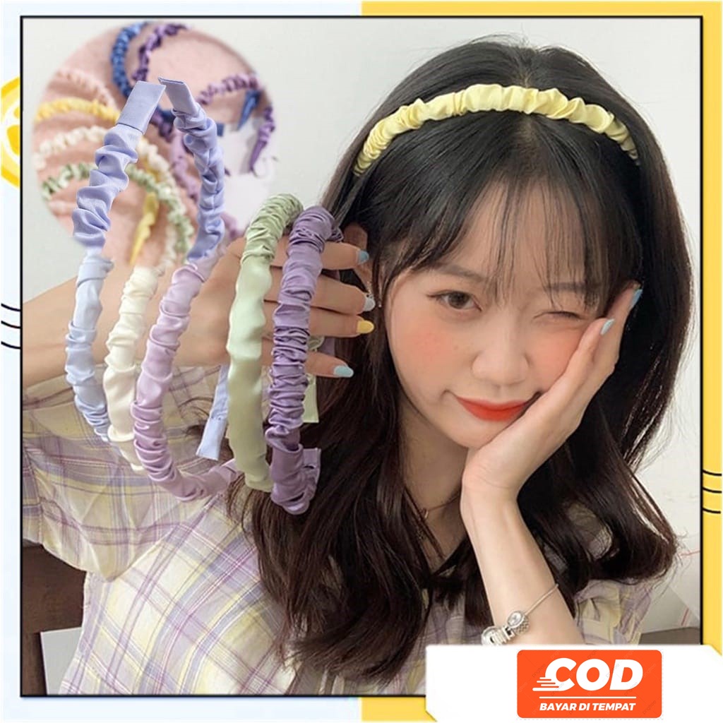 Bando Bandana Serut Kain Satin Wanita Perempuan Dewasa Korea Kekinian Import Headband Scrunchie
