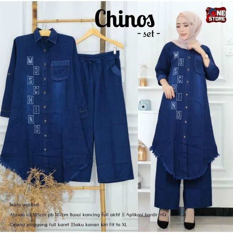 Moschi Baju Stelan Wanita Jeans Jumbo Celana Kulot wanita/One Set Jeans Hight Quality Kekinian