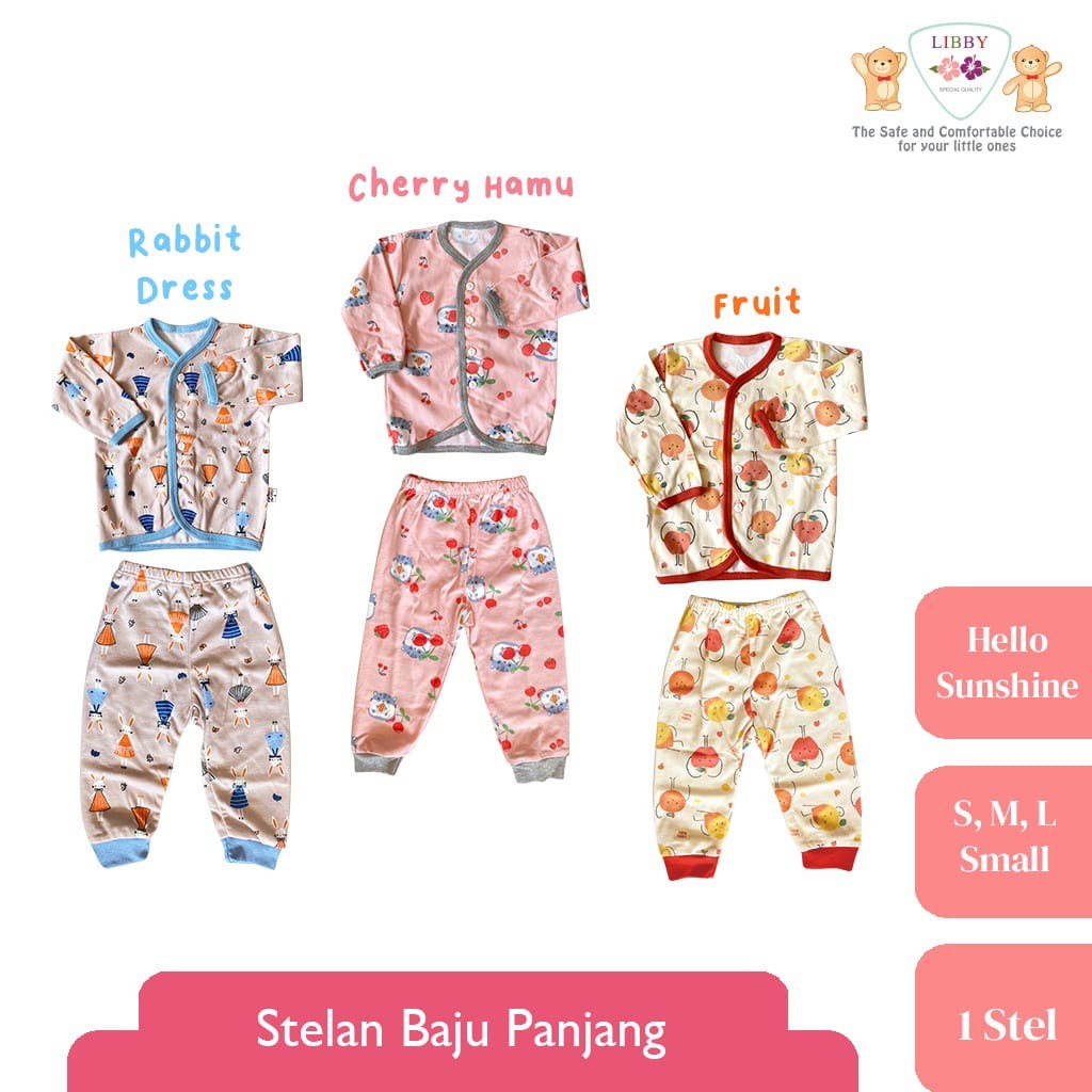 LIBBY Setelan Baju Panjang Kancing Depan Motif Hello Sunshine