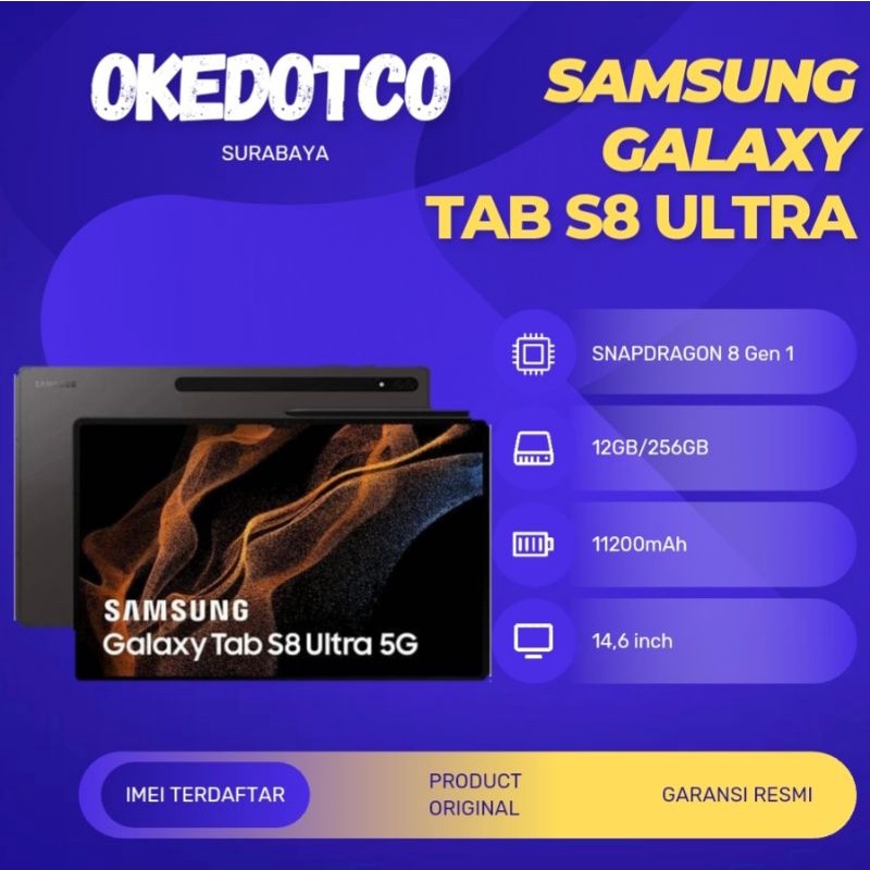 Samsung Galaxy Tab S8 Ultra 5G 12GB/256GB Garansi Resmi