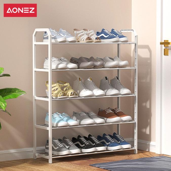 AONEZ 5 Layers Minimalis Rak Sepatu Besi Bertingkat Rak Susun Sepatu