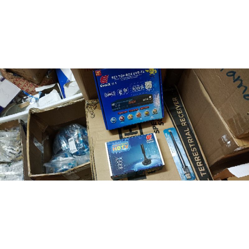 Paket STB evinix Set top box tv digital evinix h1 dongle antena indoor