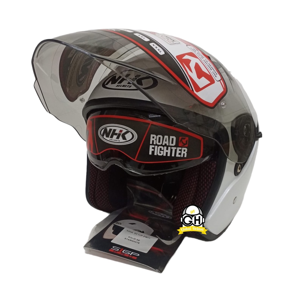 NHK S1 GP PRO SOLID SE STAR WHITE HALF FACE DOUBLE VISOR WARNA POLOS DD-RING