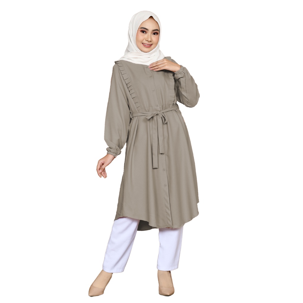 Nhm Midi Dress Wanita Mayra, Atasan Wanita Full Kancing