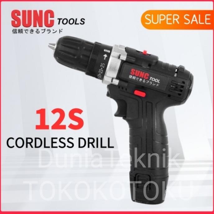 Mesin Bor Baterai 12v Cordless Sunc Tools 12s + 1 Baterai | JLD 12S
