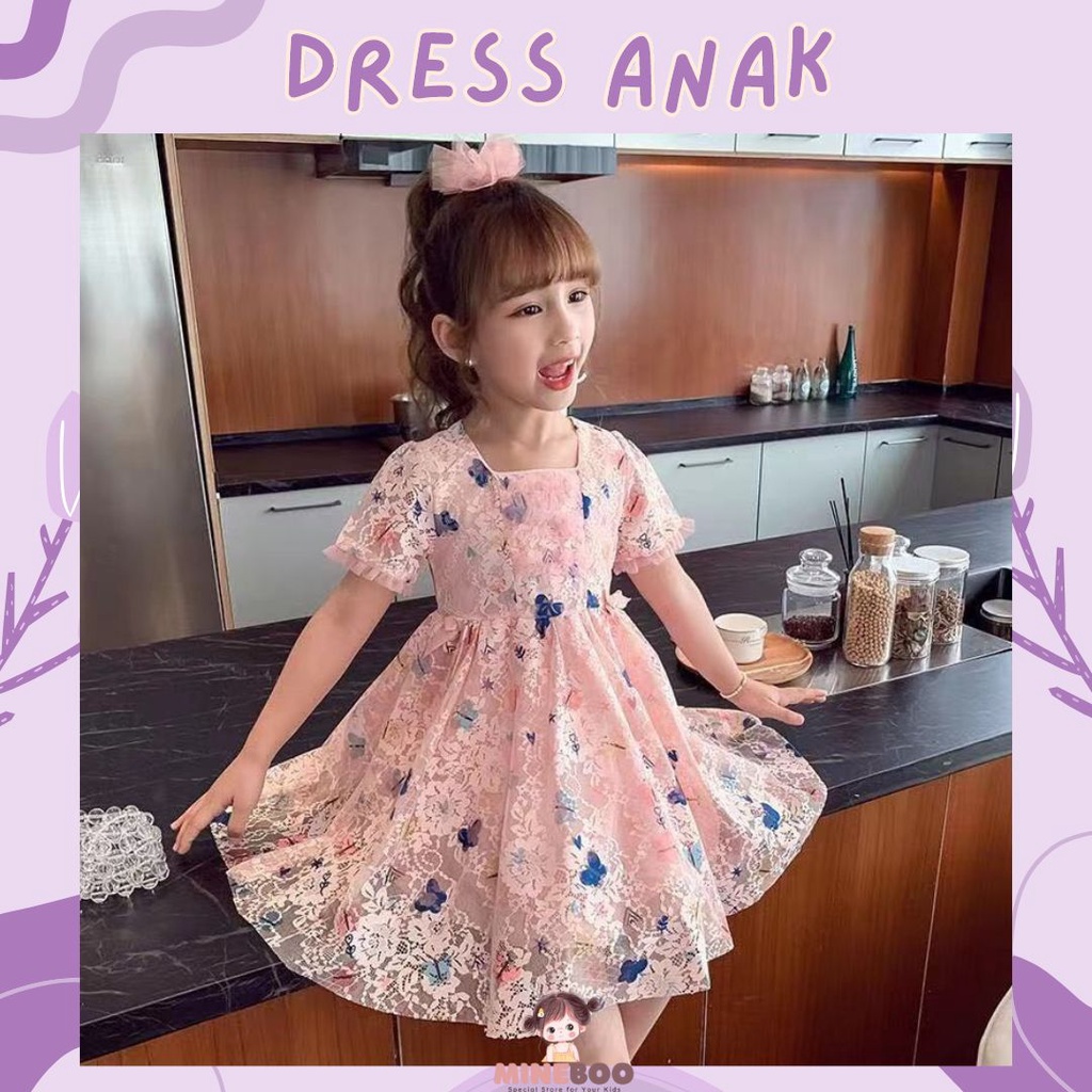 mineboo -  DRESS COLOURFULL BUTTERFLY EBV 1-8tahun Dress anak perempuan /rok anak cewek/kado anak perempuan/pakaian anak sifon