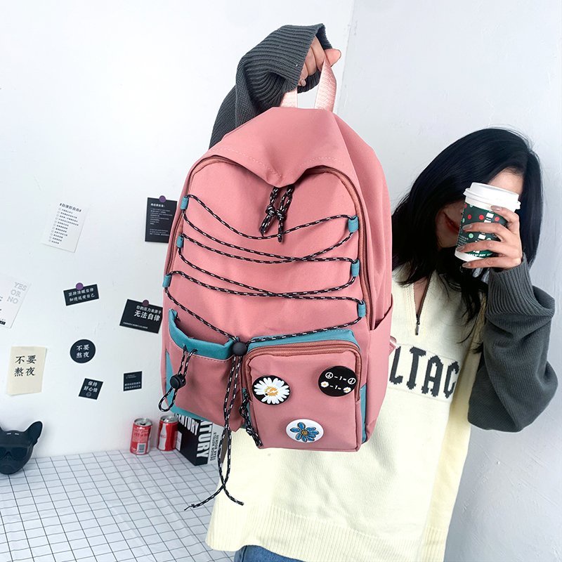 【Ready Stock】Tas wanita Tas siswa Ransel ransel tas gaya korea yang trendi Tas laptop【COD】Berisi lencana