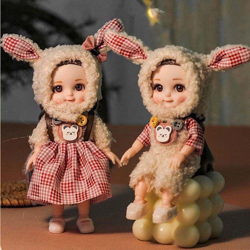 Mxbeauty1per12 BJD Boneka Ekspresi Lucu Hadiah Anak Perempuan Setelan Boneka Mainan Hadiah Ulang Tahun Sendi Bergerak Telinga Kelinci Pakaian DIY Mainan Boneka Smile Face Doll Pocket Joint Doll