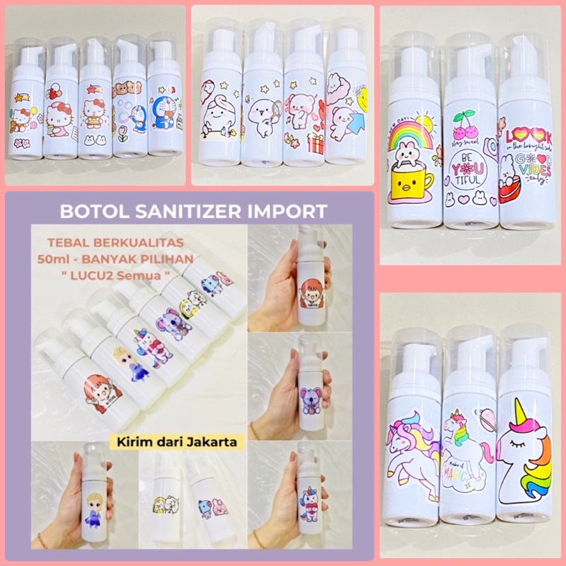 COD BOTOL SANITIZER 50ml AESTETICS ESTETIK BOROL IMPORT BOTOL KOSONG BOTOL PUMP TRAVELING KIT BOTOL LUCU BOTOL hellokitty doraemon animals cute girls