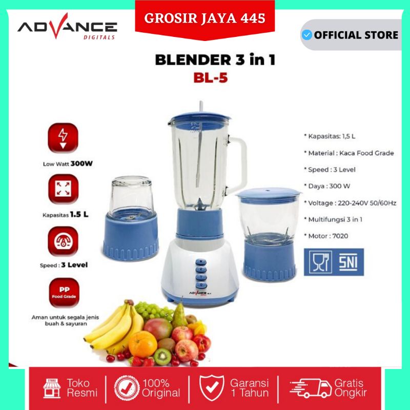 Blender Multifungsi Advance BL-2 Tabung Kaca 1.2 Liter Garansi Resmi Advance 1 tahun