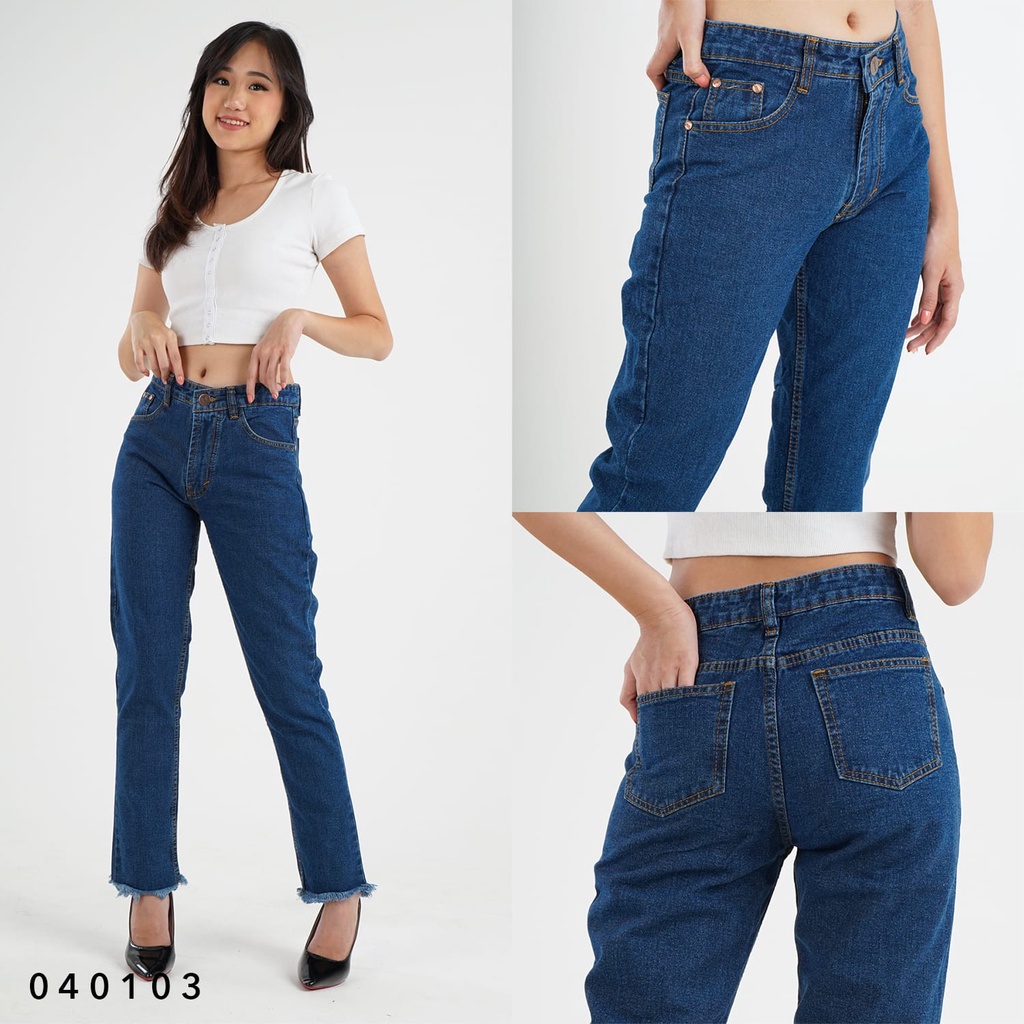 BISA COD (JENNI AND CO) CELANA PANJANG JEANS LEPIS WANITA CEWEK BF BOYFRIEND KAKI RUMBAI BASIC KASUA