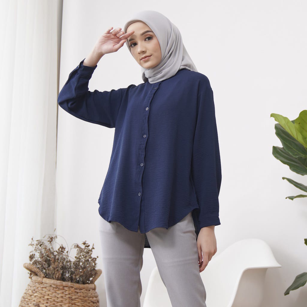 Kemeja basic Crinkle Wanita Polos / Atasan Outfit Wanita