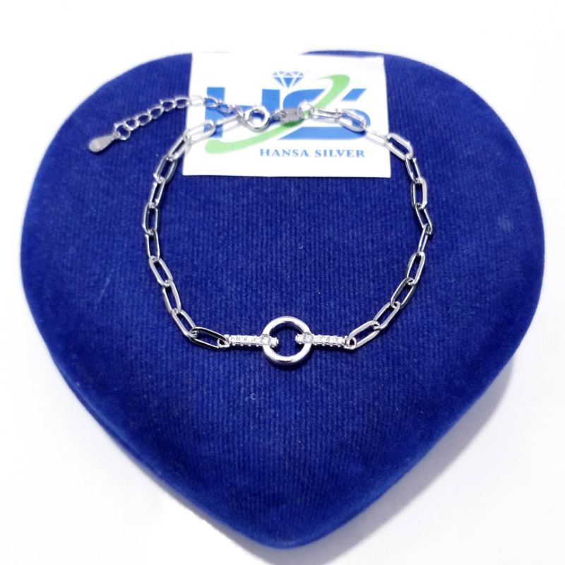 XIX Gelang Perak Asli Wanita Silver 925 Lapis Emas Putih Rantai Nori Catena Permata - Gelang Anti