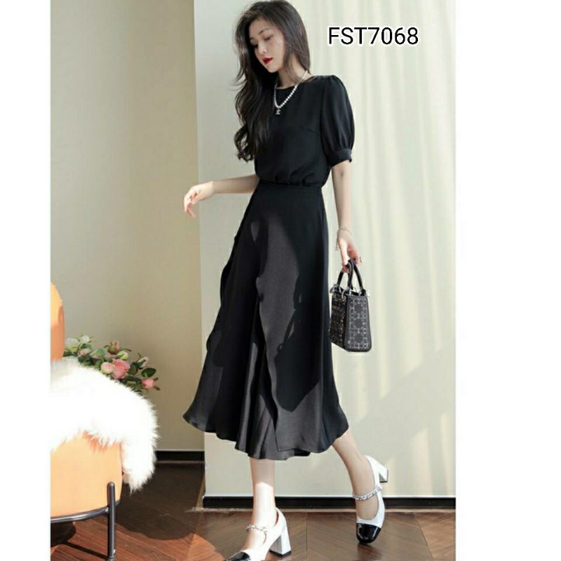 Nessa Silky Top With Overlay Skirt Set FST7068/ Setelan wanita simple Casual Classic Korean Baju Ata