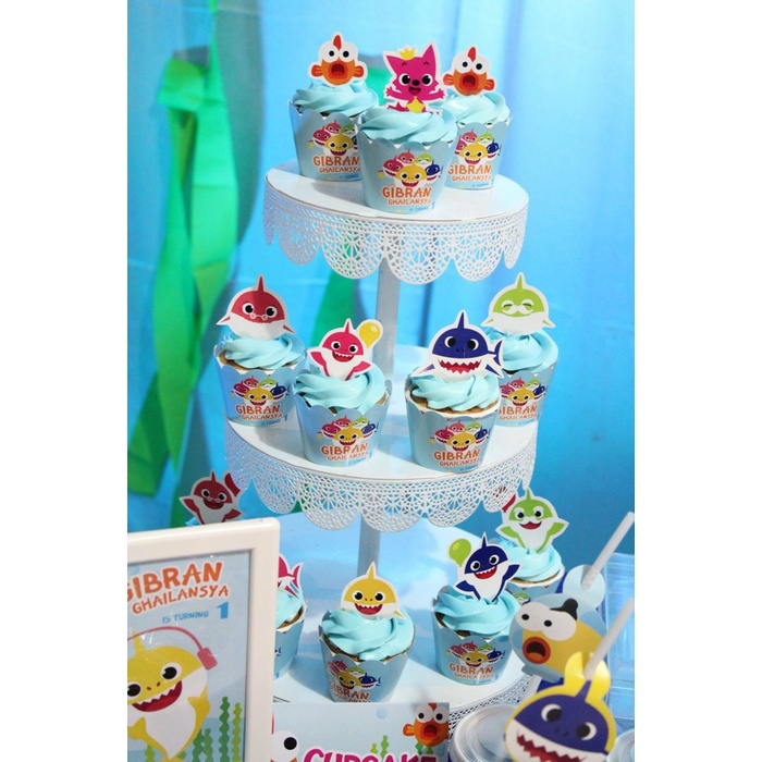 cupcake topper wrapper baby shark / hiasan pembungkus cupcake custom baby shark