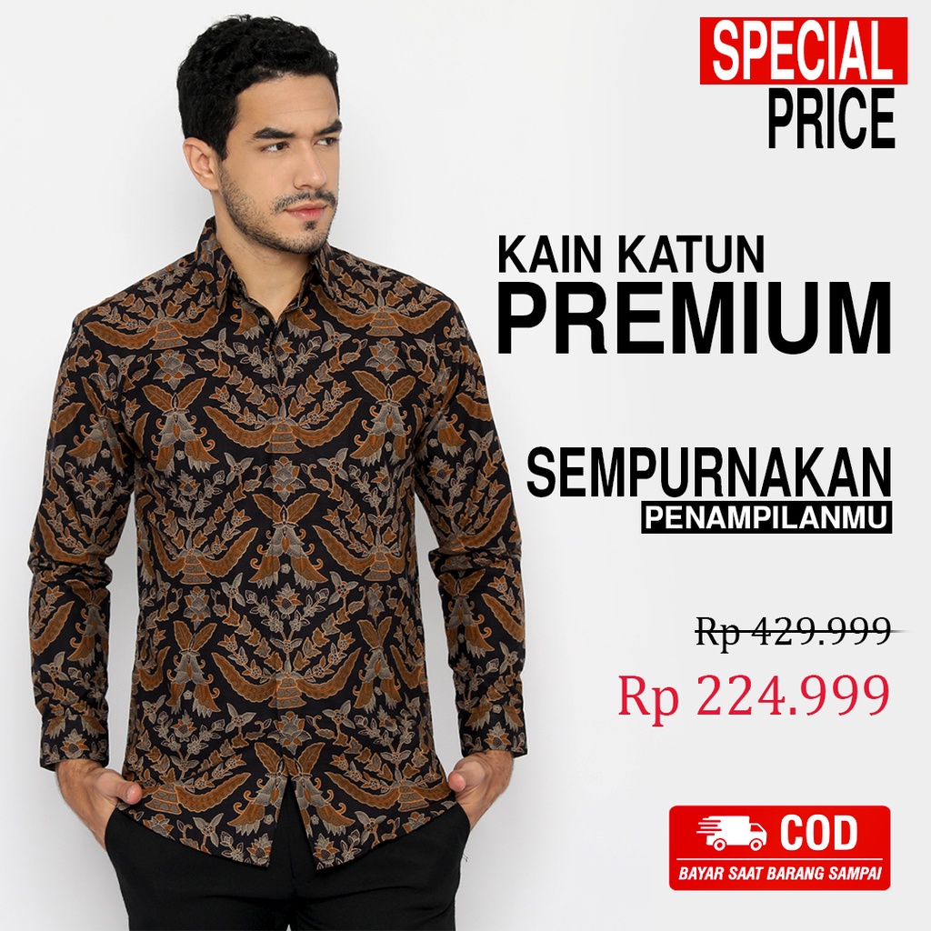 BATIK PRIA LENGAN PANJANG Kemeja Hem Slimfit Premium Warna Hitam 721010 CAP 72 - Baju Kemeja Atasan Pakaian Setelan Batik Pria Cowok Laki Laki Remaja Keluarga Kantor Lengan Panjang Modern Slimfit Slim Fit Premium Kekinian