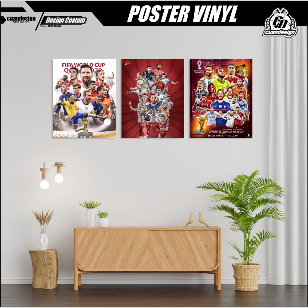 DEKORASI KAMAR RUMAH RUANGAN TAMU POSTER STICKER/STIKER VINYL POSTER FOTO MOTIF WORLD CUP 2022 QATAR