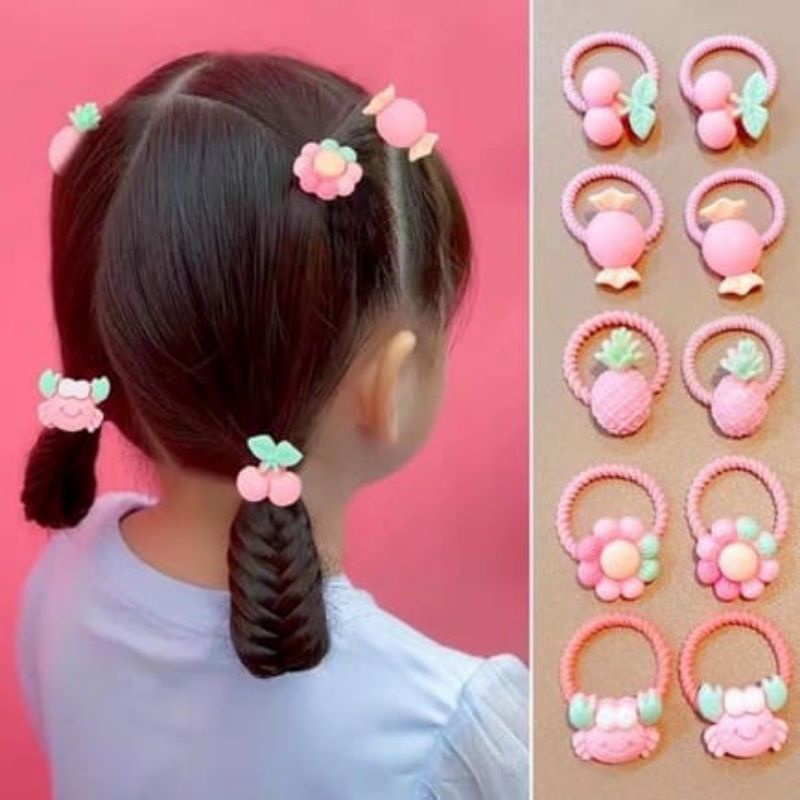 10pcs Ikat Rambut Karakter Anak Gaya Korea Import