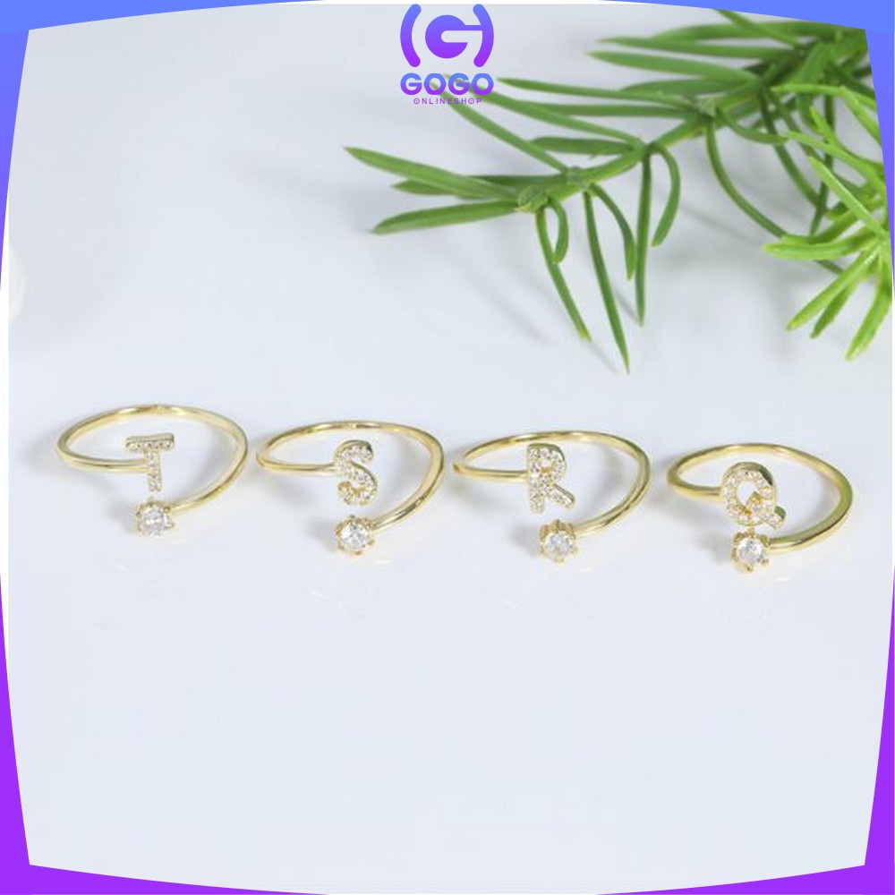 GOGO-K59 Cincin Huruf Gold Stainless Inisial Nama Cincin Alphabet / Cincin Abjad Huruf A-Z Wanita Fashion / Cincin Wanita Huruf Set Perhiasan Wanita