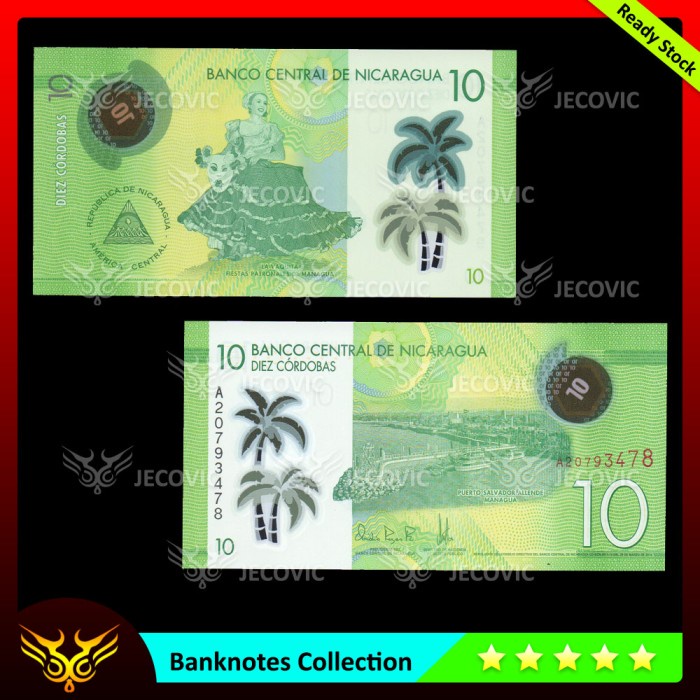 NICARAGUA 10 Cordobas 2014 Polymer , UNC , Uang Asing